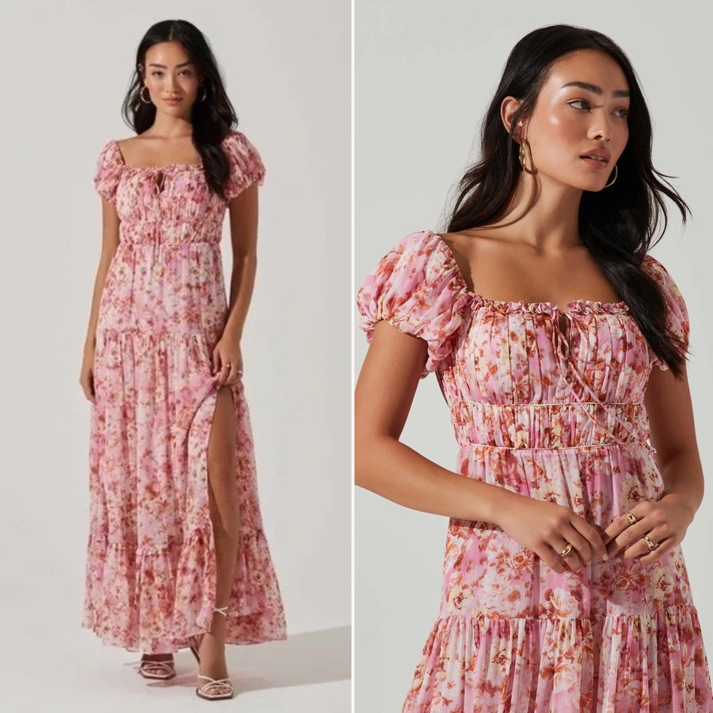 Astr x Revolve | Roseline Floral Off Shoulder Tiered Maxi Dress in Pink Orchid